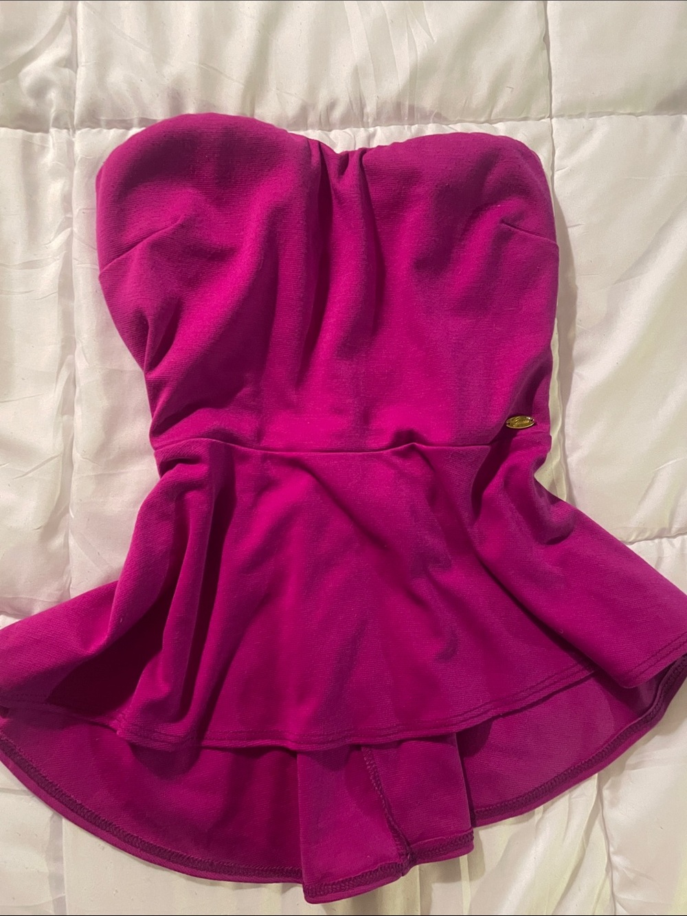 Guess Strapless Peplum Top in Magenta